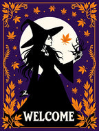 Enchanting Witch Halloween Leaf Border Rug