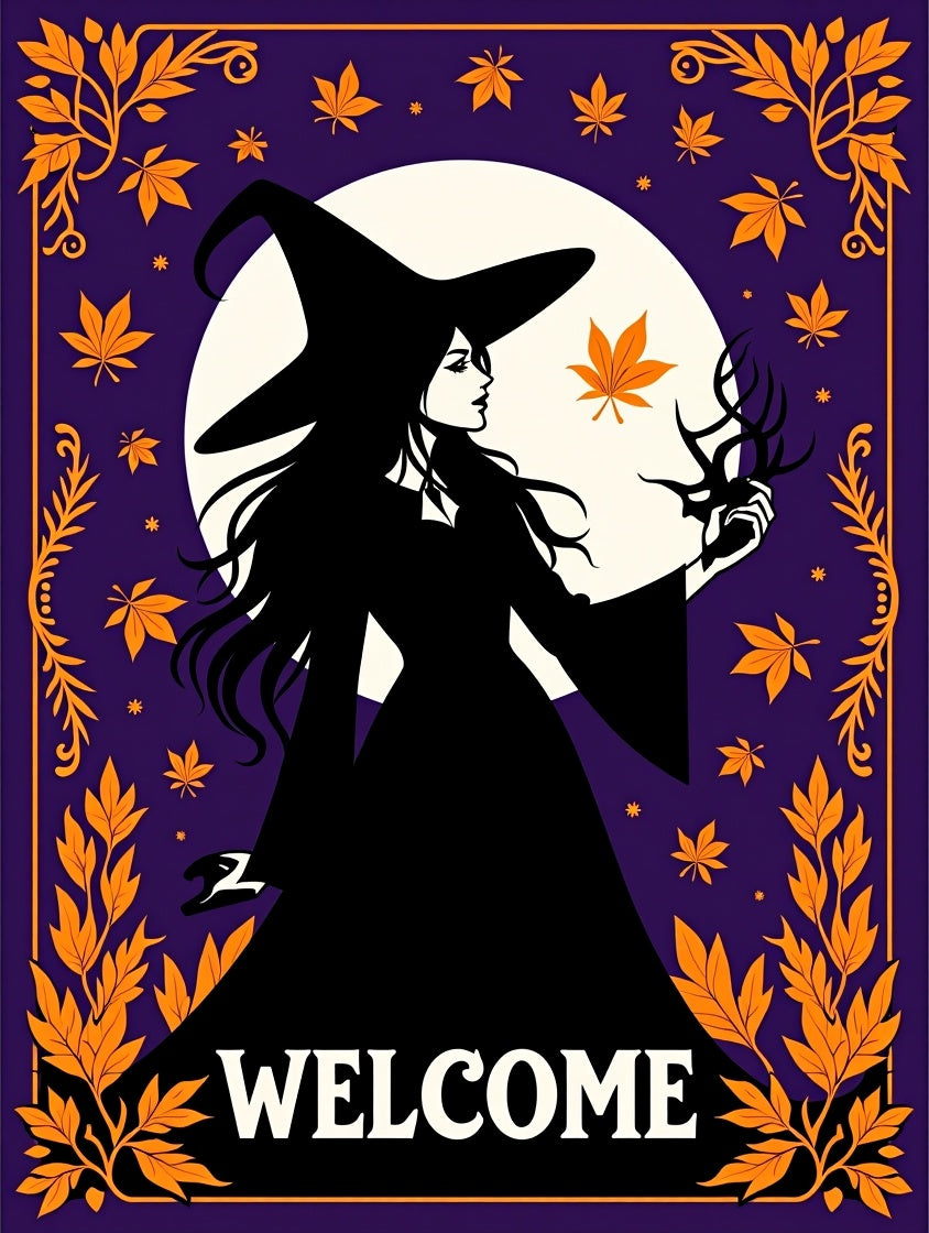 Enchanting Witch Halloween Leaf Border Rug