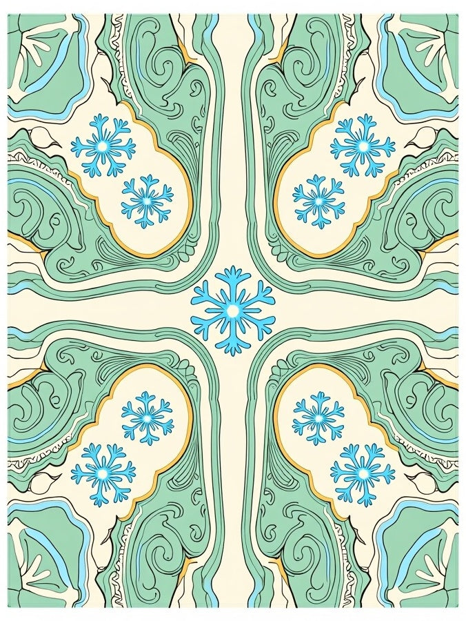 Art Nouveau Aqua Snowflake Medallion Rug