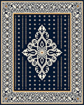 Navy Ivory Floral Medallion Border Rug