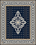 Navy Ivory Floral Medallion Border Rug