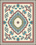 Cream Red Blue Floral Medallion Border Rug
