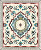 Cream Red Blue Floral Medallion Border Rug