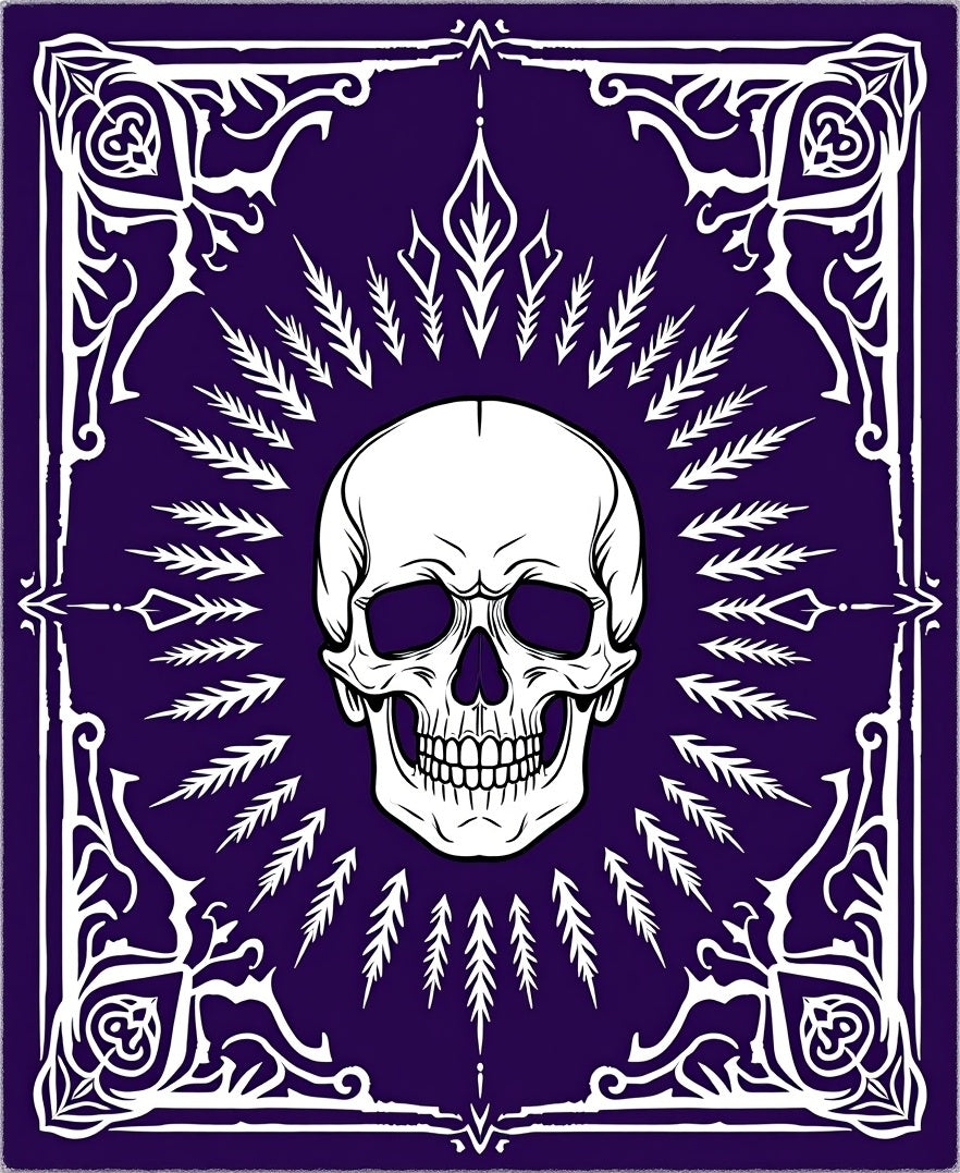 Gothic Skull White Ornate Deep Purple Rug