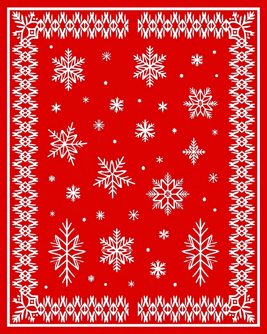 Crimson White Snowflake Winter Border Rug