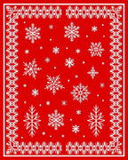 Crimson White Snowflake Winter Border Rug