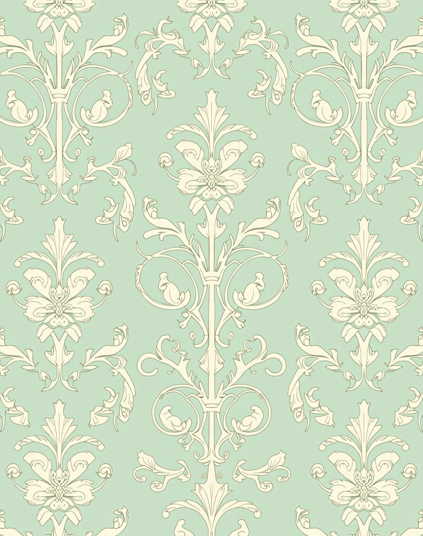 Pale Cream Vintage Floral Damask Rug