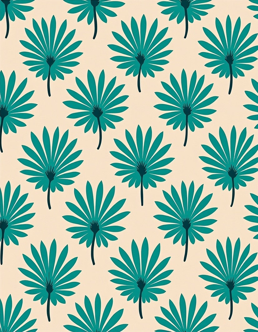 Teal Palm Frond Repeating Pattern Rug