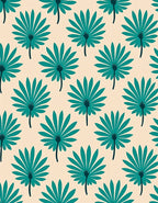 Teal Palm Frond Repeating Pattern Rug
