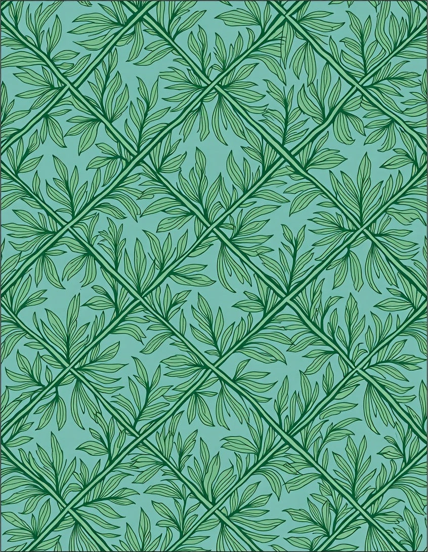 Art Nouveau Green Leaf Trellis Rug