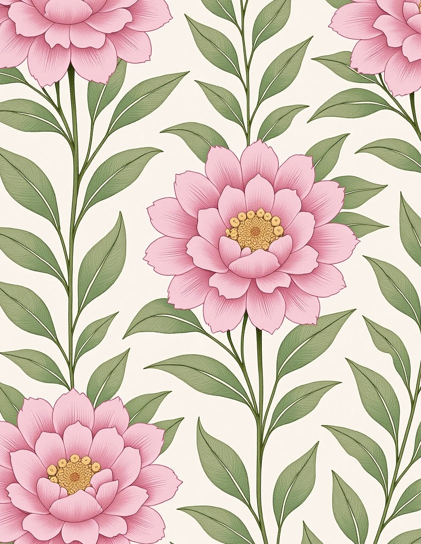 Pink Blooming Floral Leafy Branches Rug