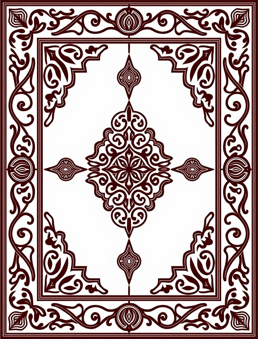 Deep Red Ornamental Filigree Scroll Rug