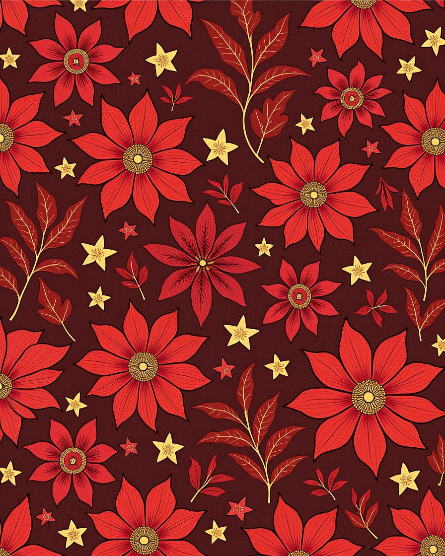 Crimson Flower Starry Night Arrangement Rug