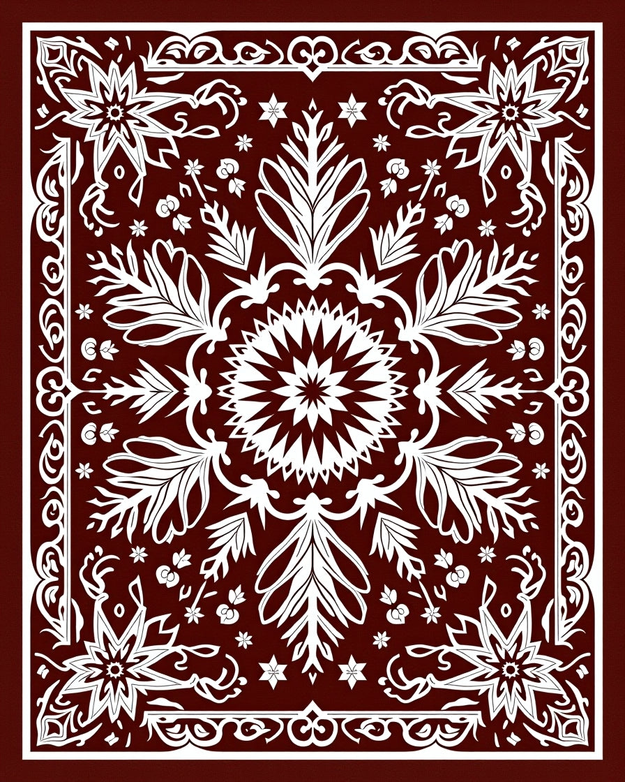 Rich Crimson Floral Lace Medallion Rug