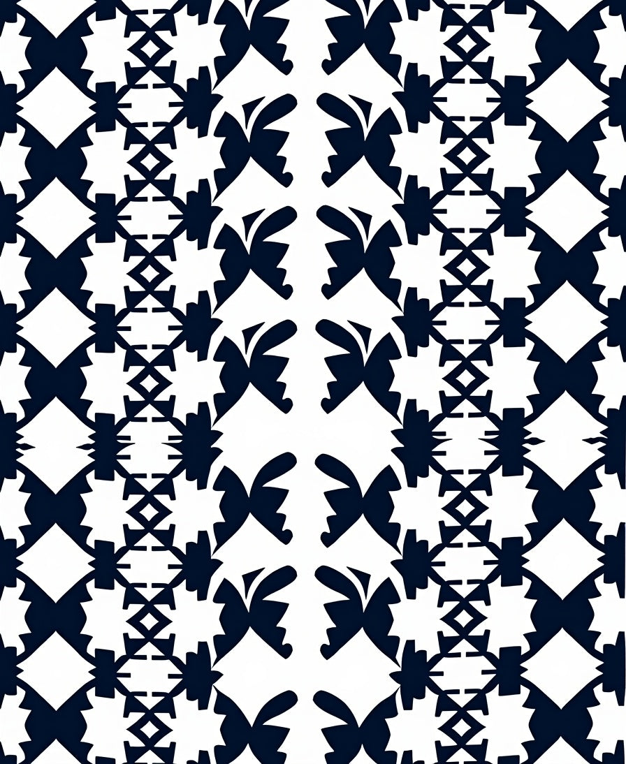 Alternating Navy Butterfly Geometric Band Rug