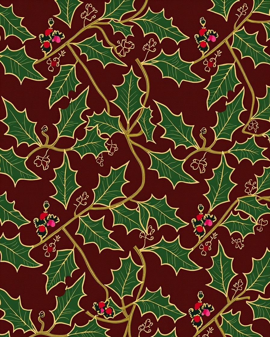 Classic Red Holly Berry Vines Rug