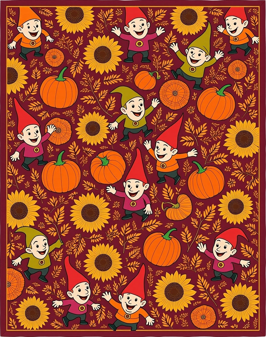 Joyful Gnomes Autumn Sunflowers Pumpkin Patch Rug