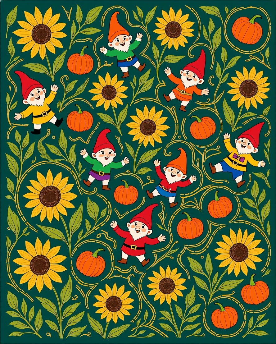 Whimsical Gnomes Sunflowers Pumpkin Garden Rug