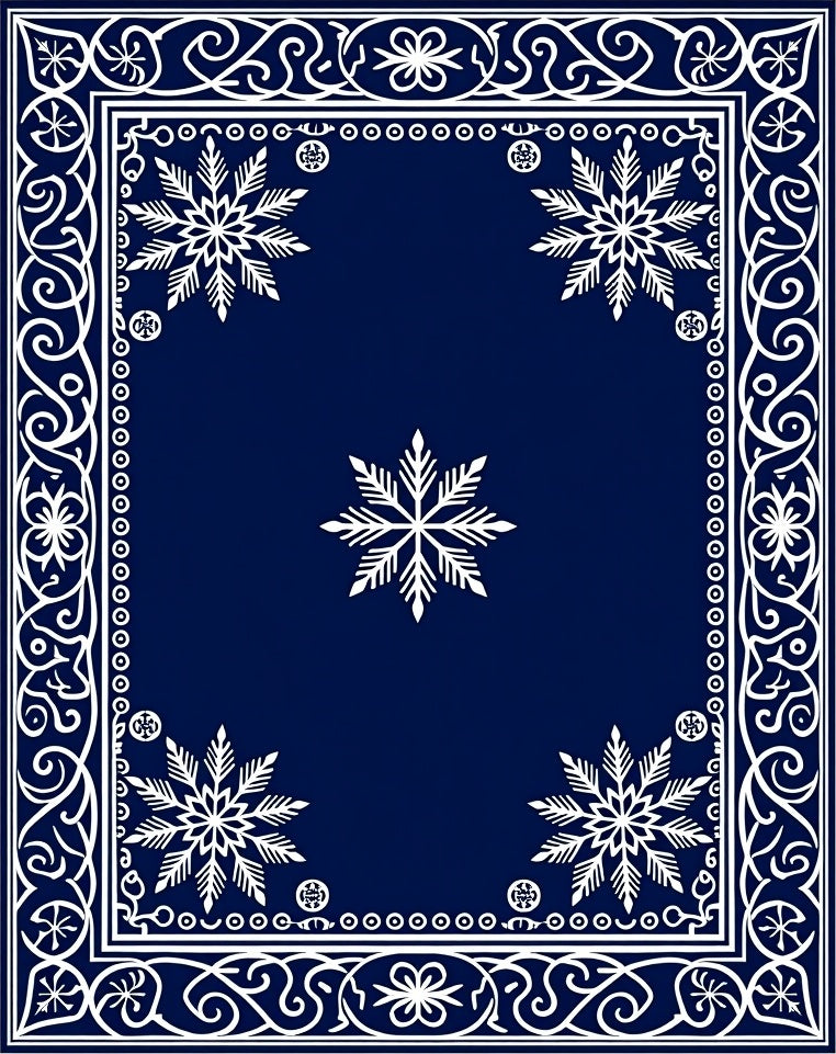 Navy White Snowflake Geometric Border Rug