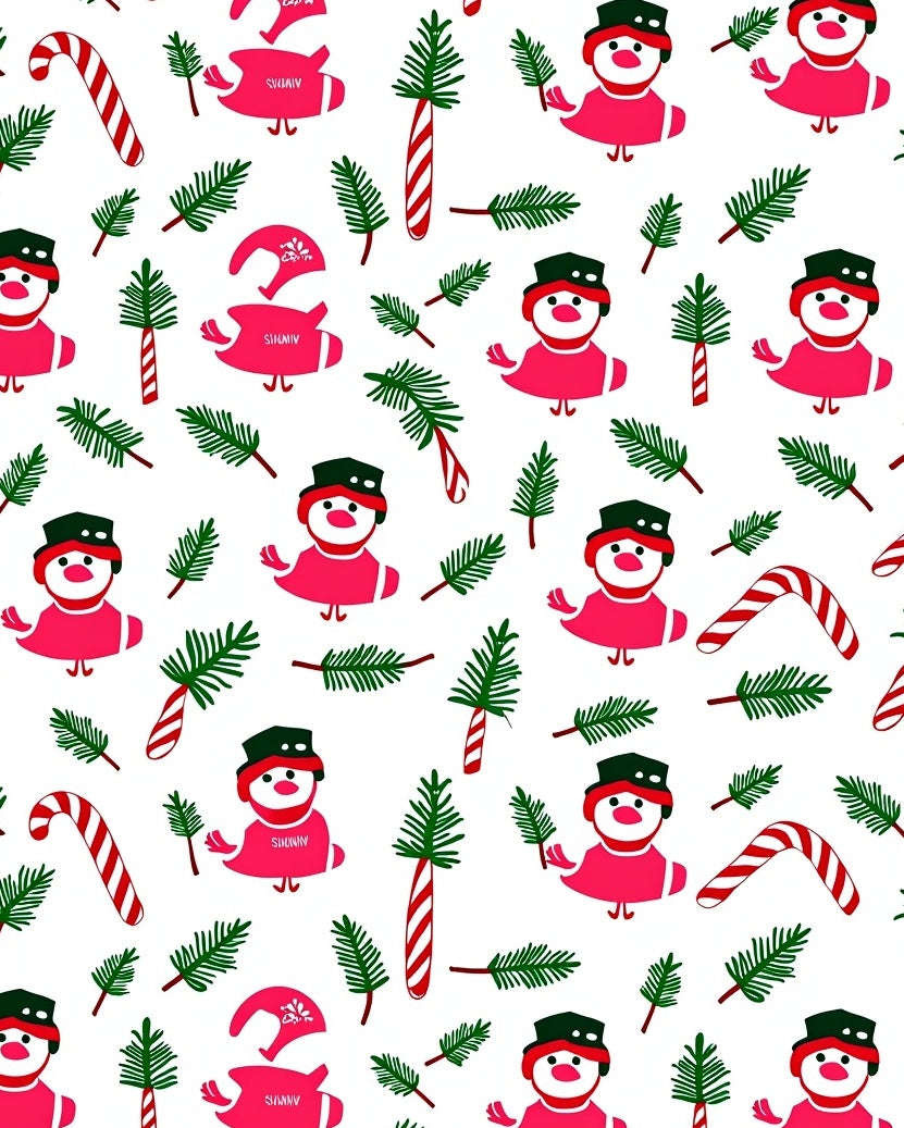Festive Snowman Candy Cane Pine Sprigs Rug