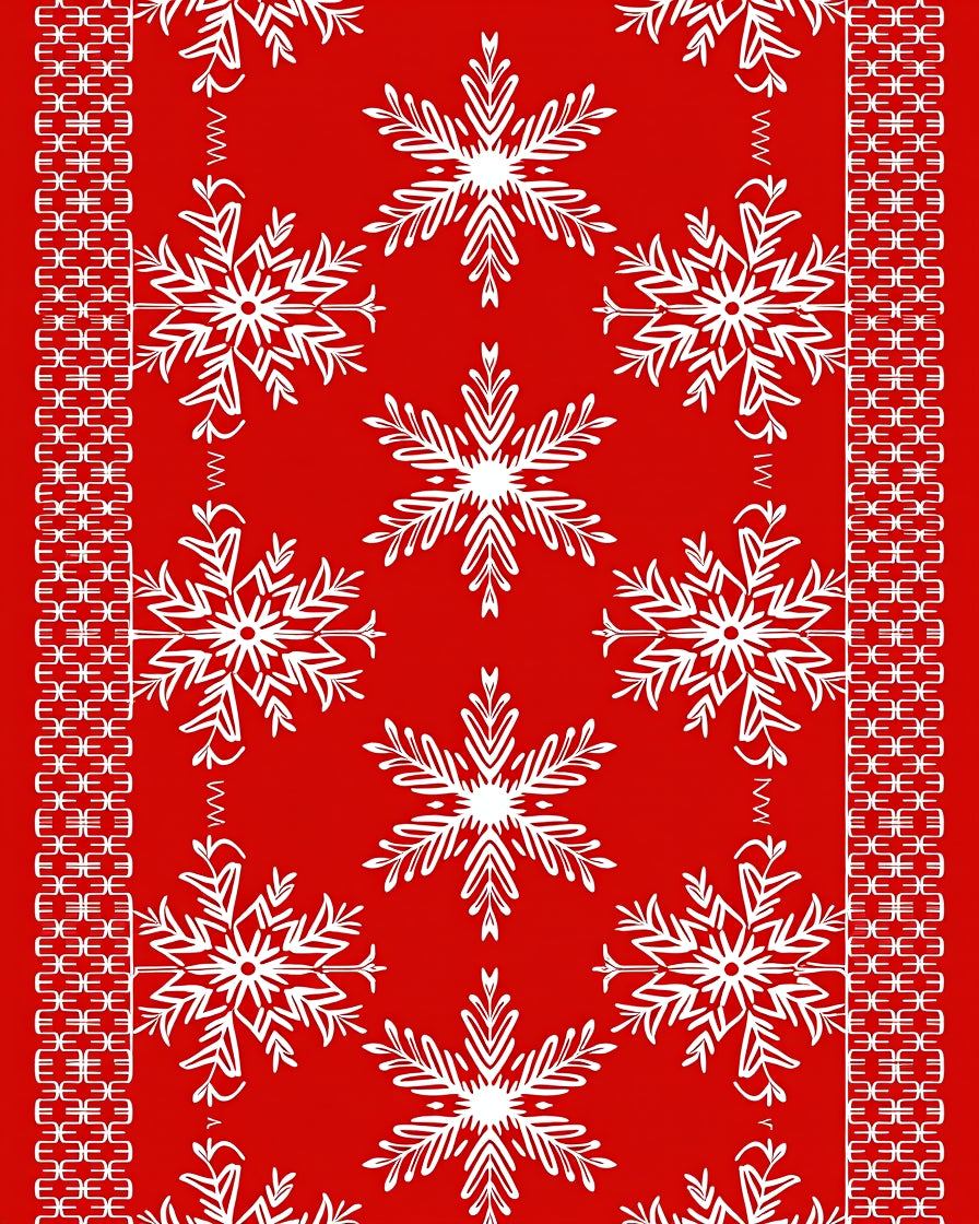 Crimson Snowflake Lattice Border Rug