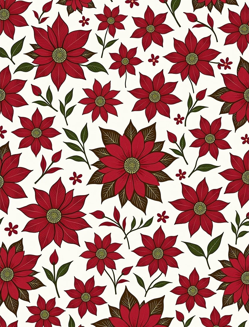 Crimson Poinsettia Floral Sprig Rug