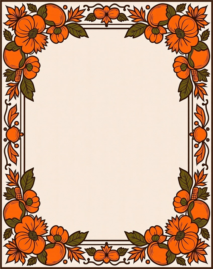 Vintage Orange Floral Border Rug
