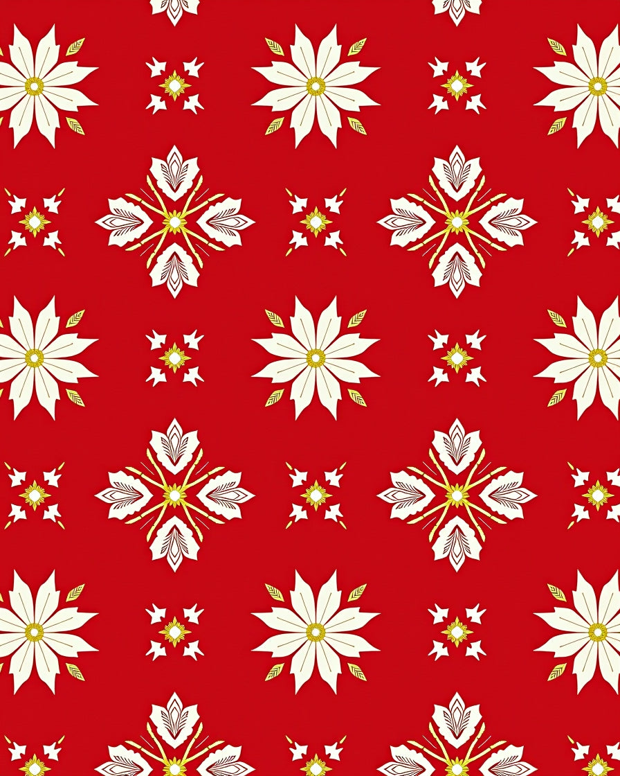 Bright Red Floral Starburst Tile Rug