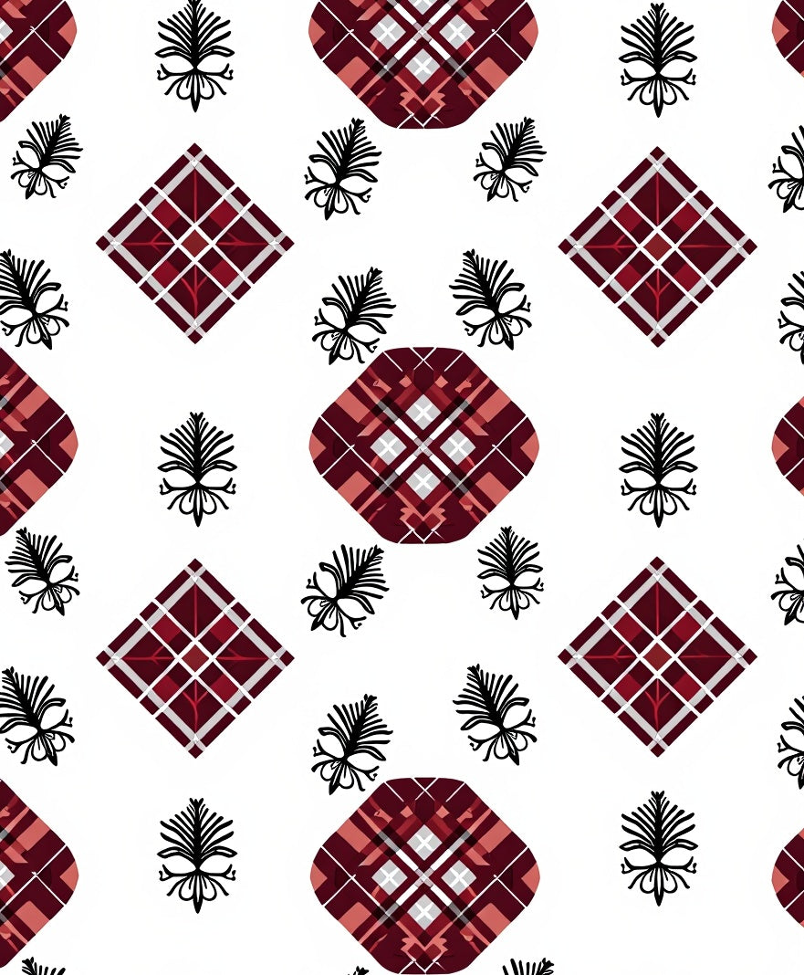 Crimson Tartan Diamond Foliage Medallion Rug