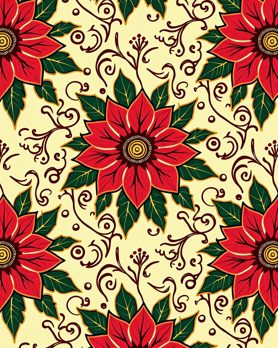 Crimson Floral Vine Scroll Rug