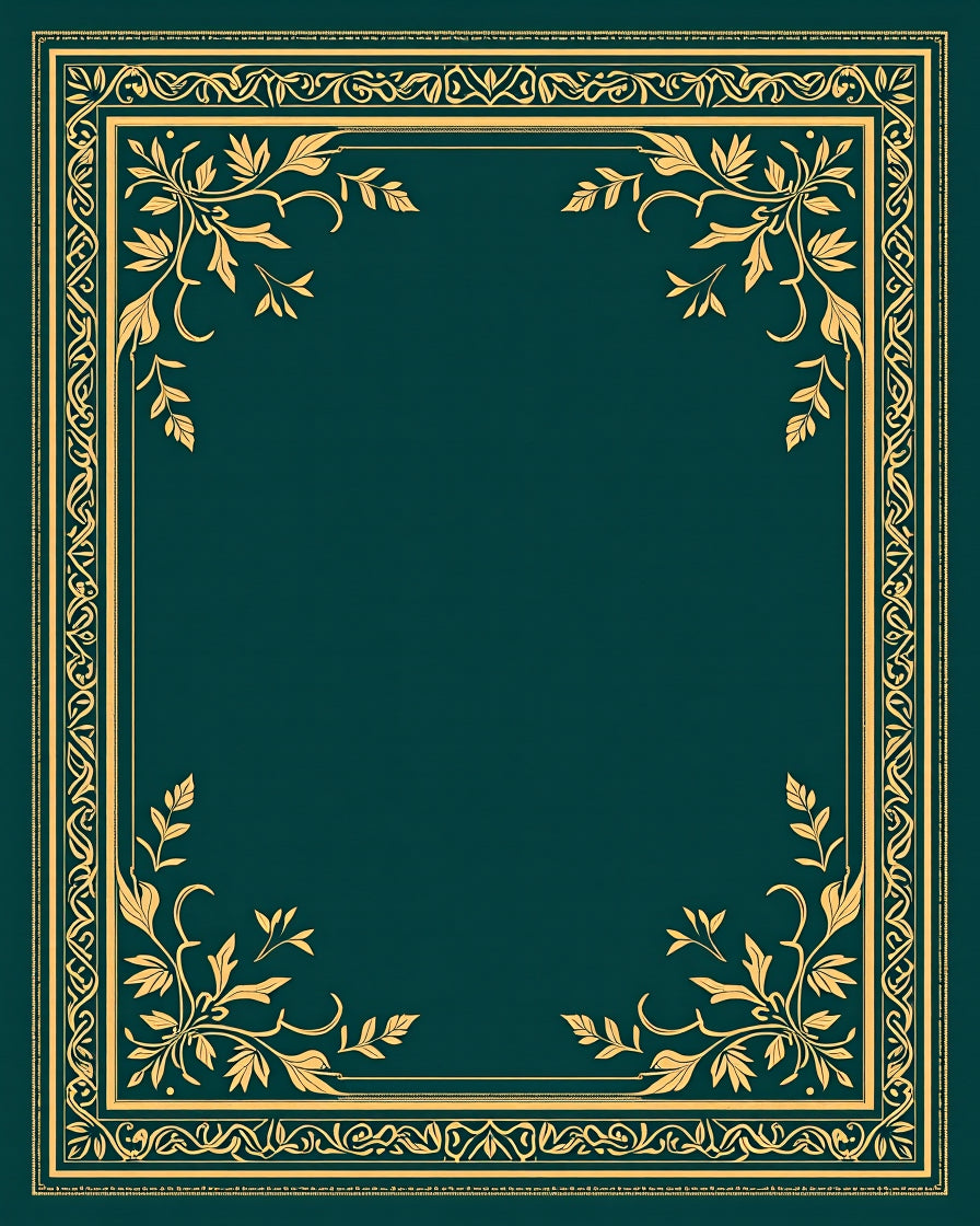 Ornate Teal Golden Leaf Border Rug