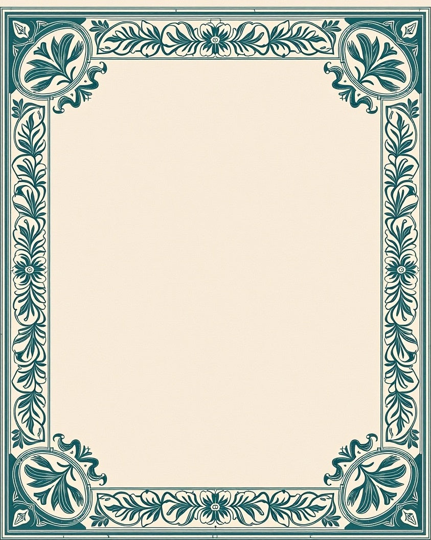 Teal Floral Border Scrollwork Frame Rug