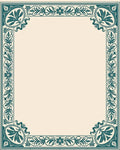 Teal Floral Border Scrollwork Frame Rug