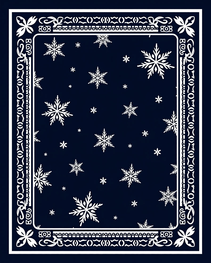 Navy Snowflake Border Medallion Rug
