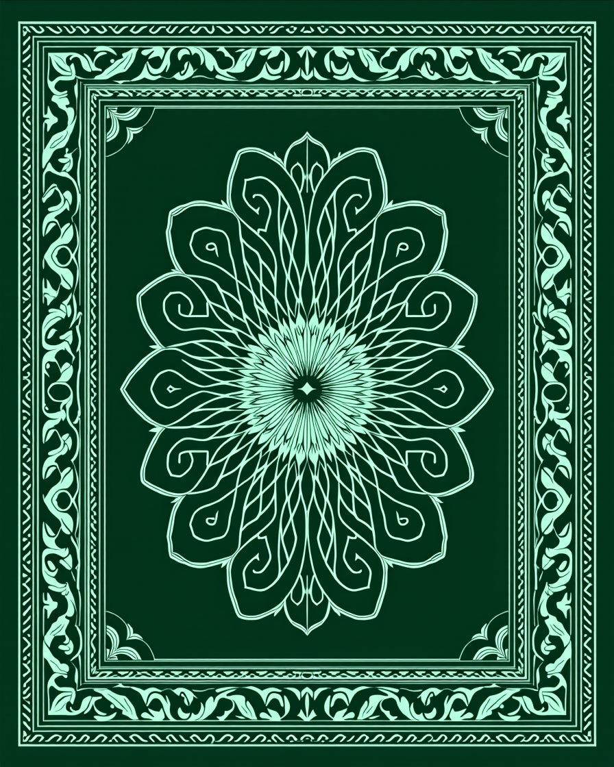 Emerald Teal Medallion Border Rug