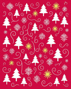 White Pine Tree Snowflake Swirl Red Design Rug