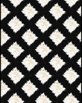White Feather Diamonds Black Background Rug
