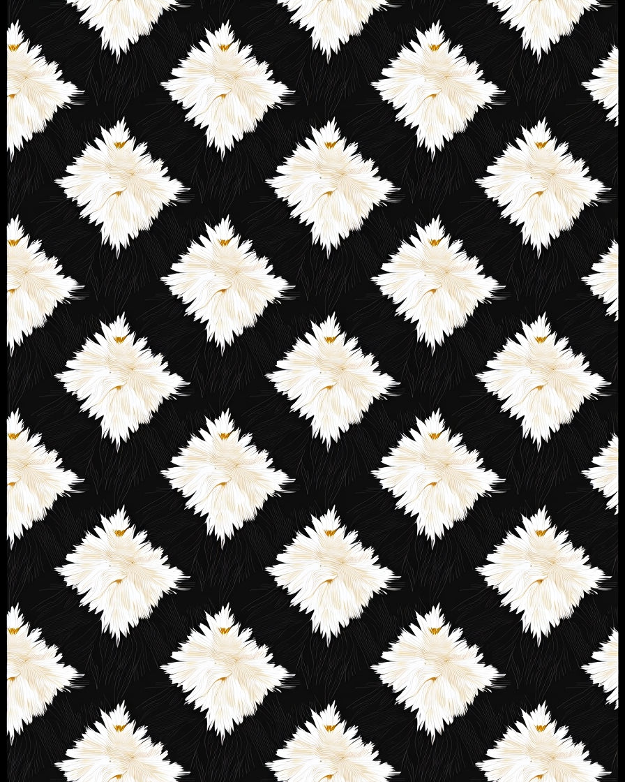 White Feather Diamonds Black Background Rug
