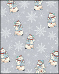 Chubby Snowmen With Snowflakes Gray Background Rug