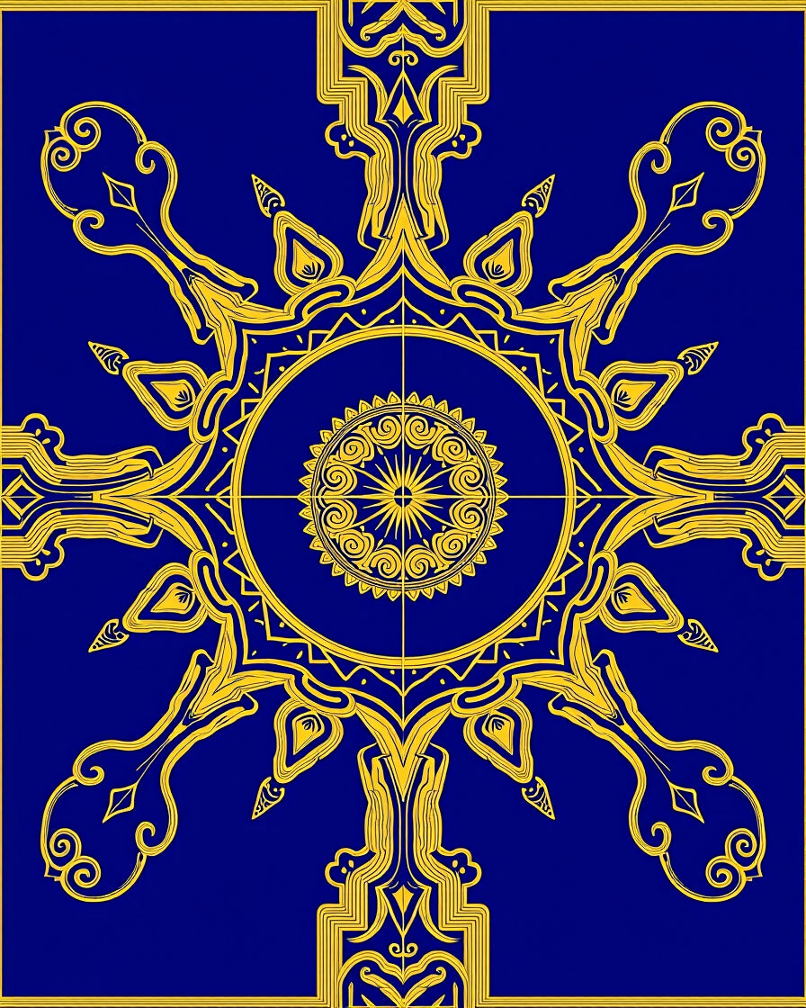 Royal Blue Gold Sunburst Medallion Rug