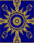 Royal Blue Gold Sunburst Medallion Rug