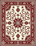 Crimson Floral Scrollwork Medallion Accent Rug