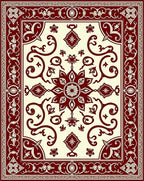 Crimson Floral Scrollwork Medallion Accent Rug