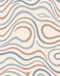 Cream Blue Brown Wavy Lines Rug