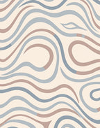 Cream Blue Brown Wavy Lines Rug