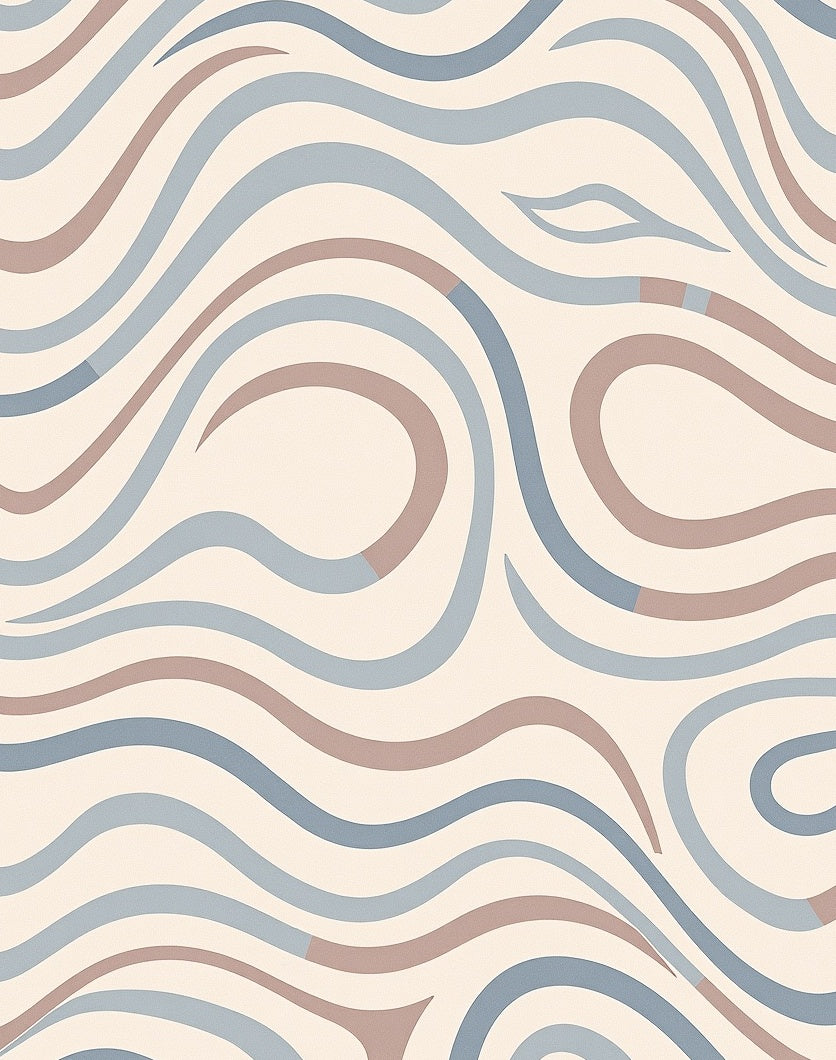 Cream Blue Brown Wavy Lines Rug