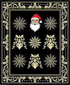 Black Cream Festive Santa Snowflakes Border Rug