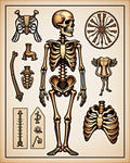 Antique Gold Anatomical Skeleton Display Rug