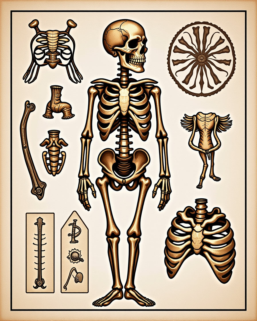 Antique Gold Anatomical Skeleton Display Rug