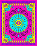 Vibrant Pink Cyan Medallion Area Rug
